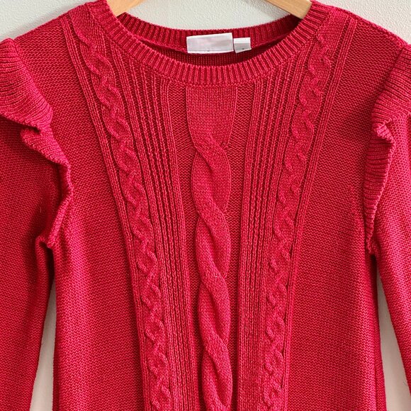 The Children’s Place Girls Cable Knit Ruffle Sweater Dress, Classic Red, XXL(16) - Picture 3 of 8